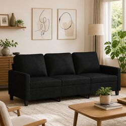180cm Black 3-Seater Sofa in Durable Fabric