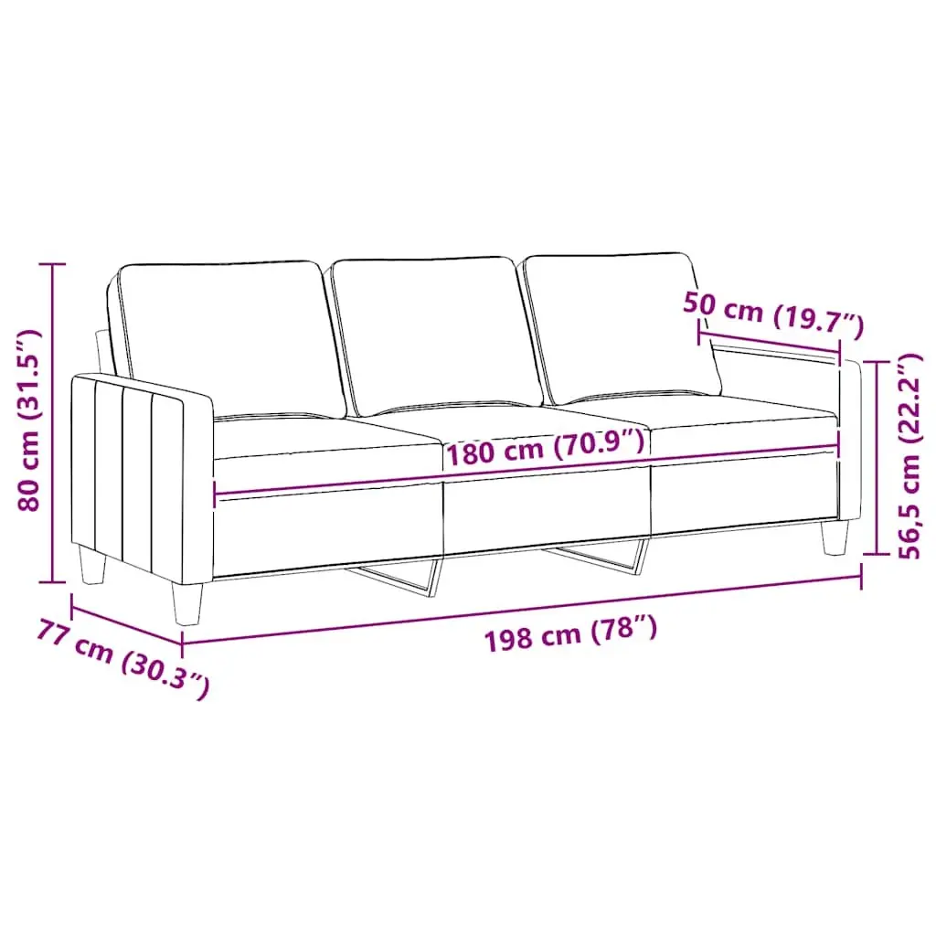 3-Seater Sofa Black 180cm Fabric Living Room Couch Lounge Furniture