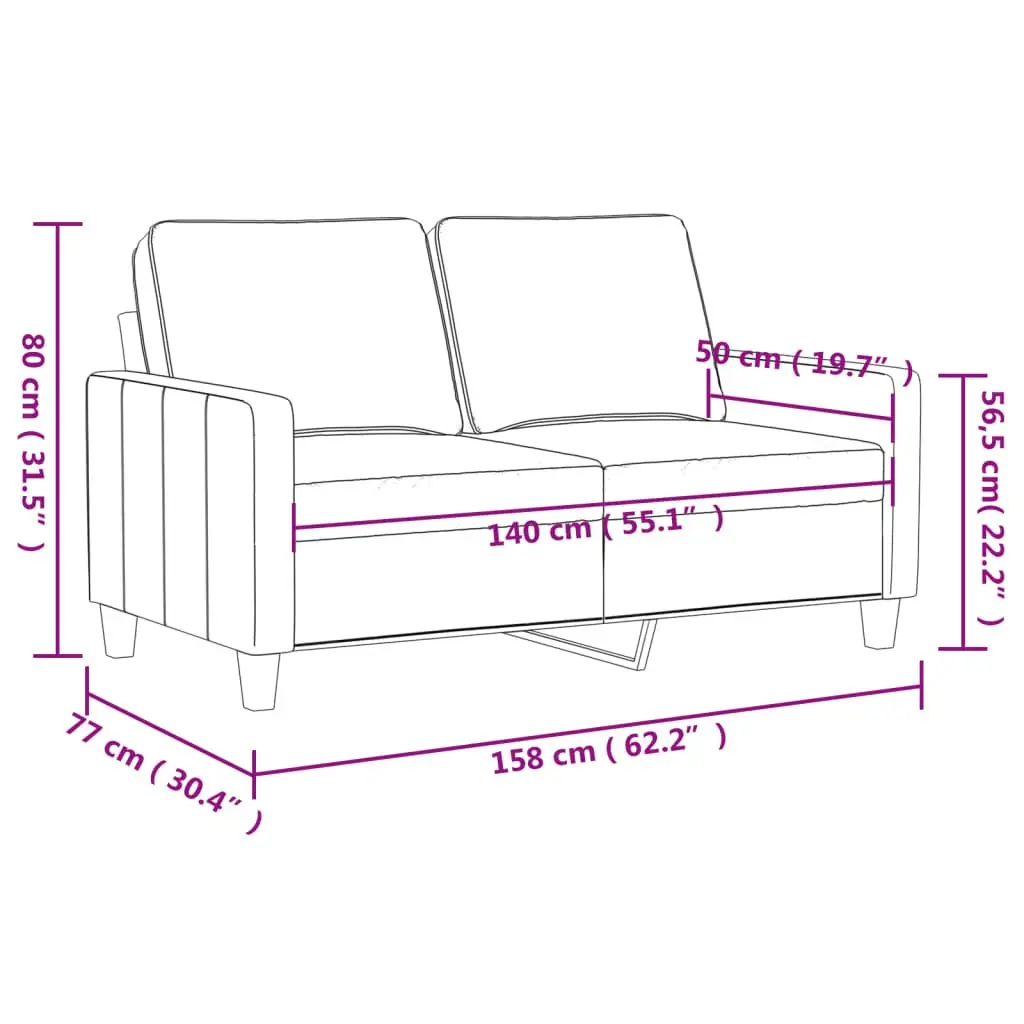 2-Seater Sofa Comfort Grey Velvet 140cm Modern Lounge