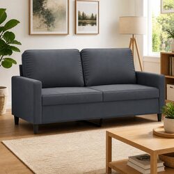 140cm 2-Seater Sofa in Grey Velvet with Metal Frame