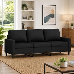 3-Seater Sofa Black Velvet 180cm with Metal Frame