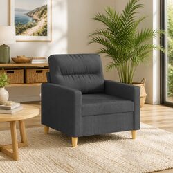 Compact Grey Fabric Armchair with Metal Frame
