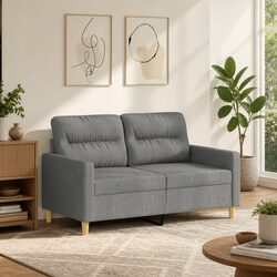 Grey Fabric 2-Seater Sofa with Metal Frame