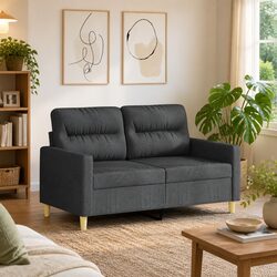 2-Seater Sofa in Grey Fabric with Metal Frame