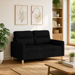 Black Fabric 2-Seater Sofa with Metal Frame and Padding