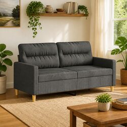 2-Seater Grey Fabric Sofa with Metal Frame and Padded Comfort