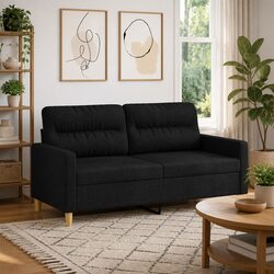 Black Fabric 2-Seater Sofa with Sturdy Metal Frame