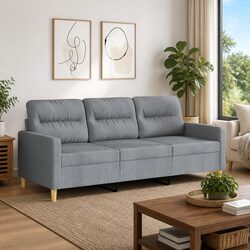 3-Seater Sofa in Grey Fabric with Metal Frame