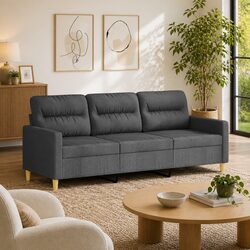 3-Seater Sofa in Grey Fabric with Metal Frame, 180cm
