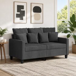 Compact 2-Seater Sofa in Grey Fabric with Metal Frame