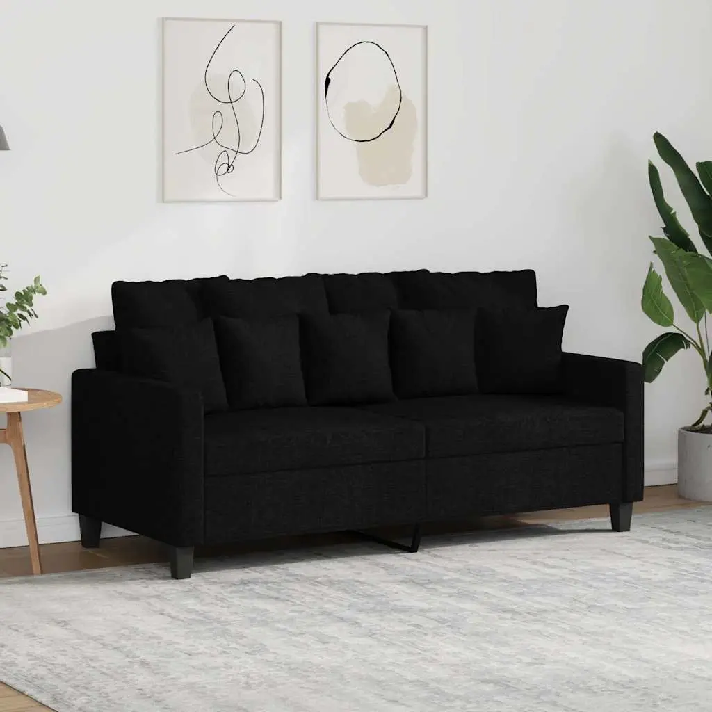 2-Seater Sofa Black 140cm Living Room Couch Modern Fabric Lounge Seat