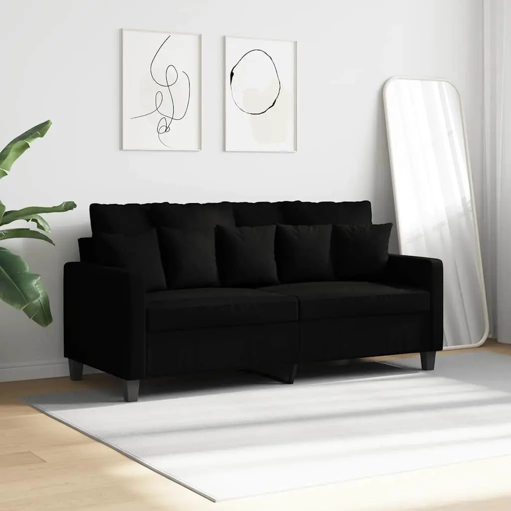 2-Seater Sofa Black 140cm Living Room Couch Modern Fabric Lounge Seat