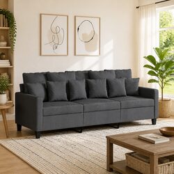 3-Seater Sofa Dark Grey 180cm Fabric Upholstered Couch