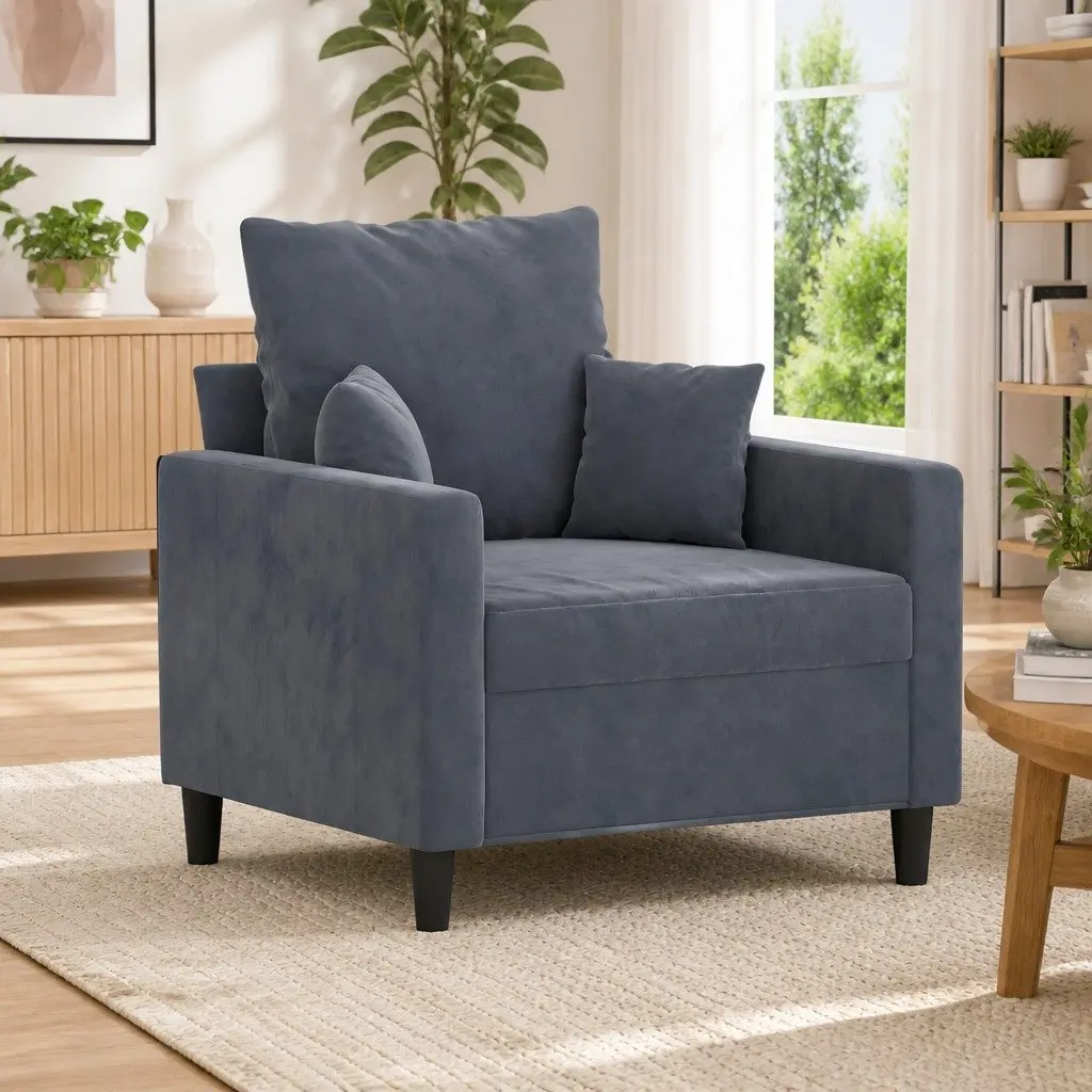 Sofa Chair Padded Seat 60cm Grey Velvet Modern Living Room Furniture