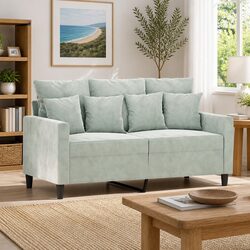 2-Seater Grey Velvet Sofa with Metal Frame, 120cm