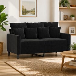 Black 2-Seater Sofa with Velvet Upholstery and Metal Frame