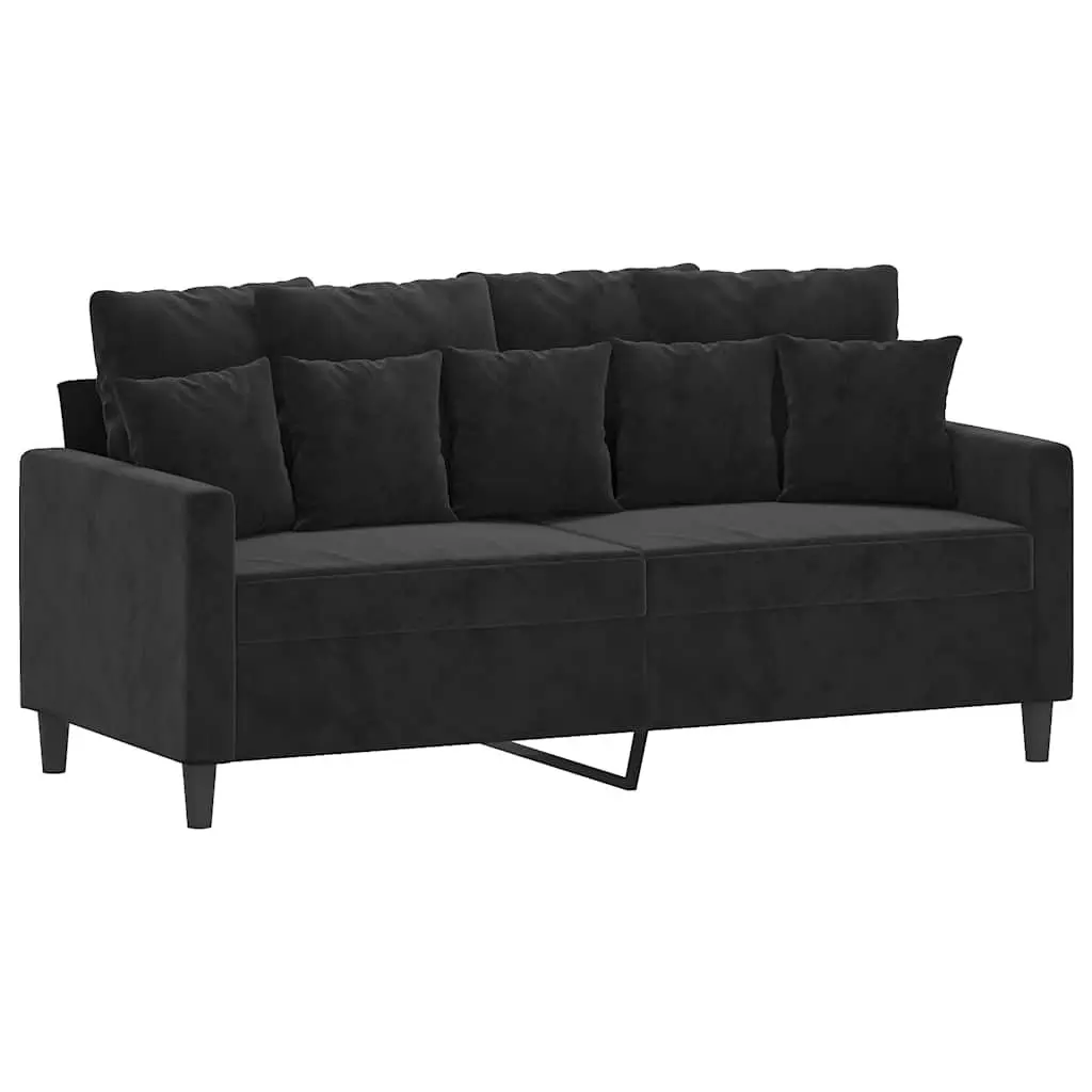 2-Seater Sofa Velvet Upholstered Black 140cm Modern Living Room Couch