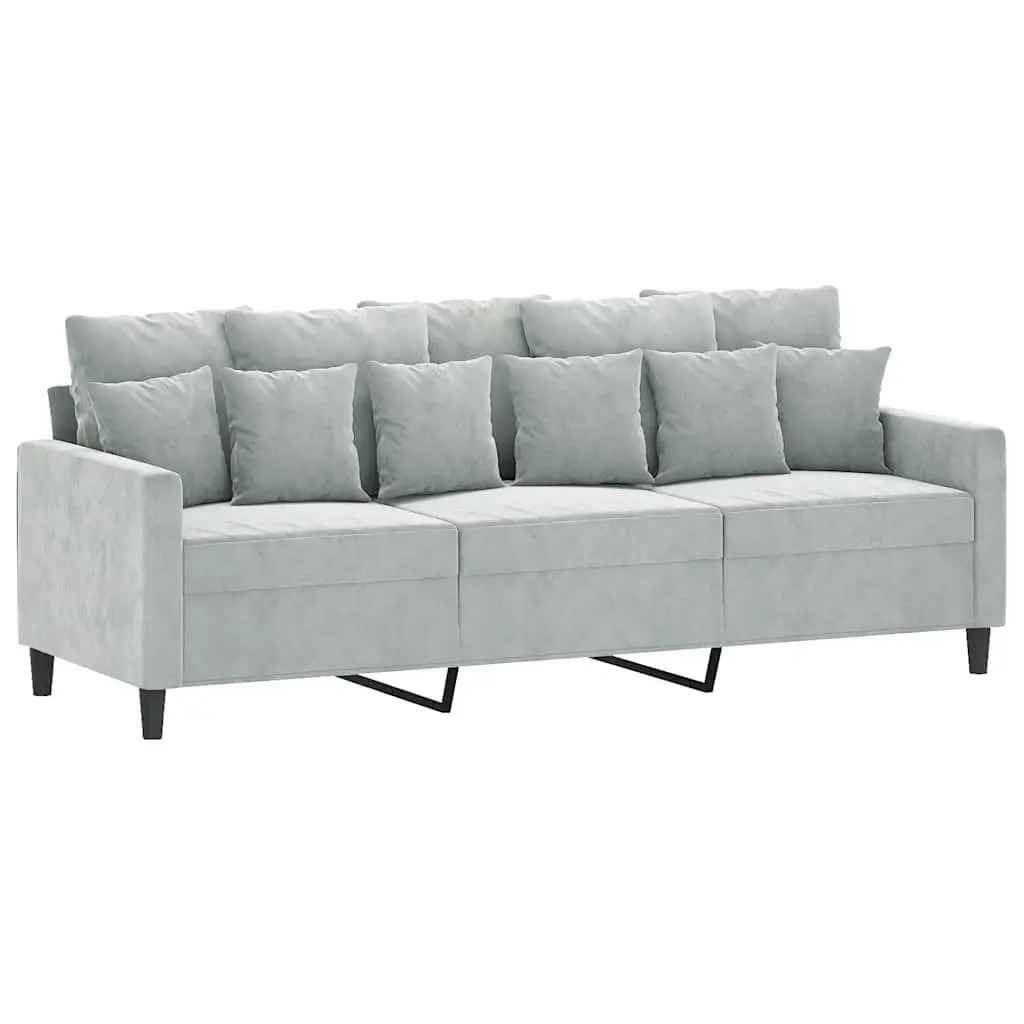 3-Seater Sofa Grey Velvet 180cm Modern Living Room Couch Comfortable Padded