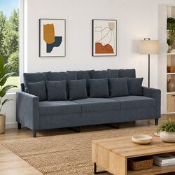 3-Seater Sofa Grey Velvet 180cm with Metal Frame
