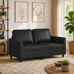 2-Seater Black Sofa 120cm Modern Couch with Faux Leather