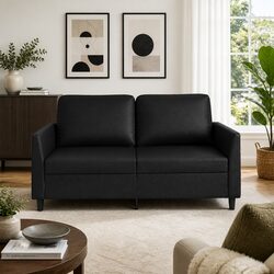 140cm Black 2-Seater Sofa with Metal Frame and Faux Leather