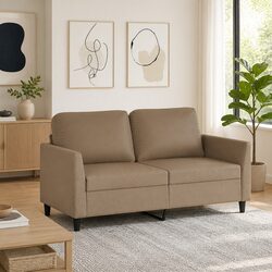 Brown Faux Leather 2-Seater Sofa with Metal Frame 140cm