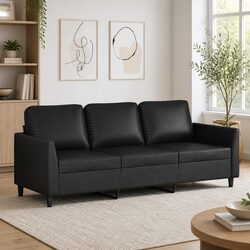 3-Seater Black Sofa 180cm with Faux Leather Upholstery