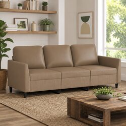 180cm 3-Seater Sofa in Brown Faux Leather with Metal Frame
