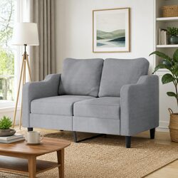 Grey Fabric 2-Seater Sofa with Sturdy Metal Frame, 120cm