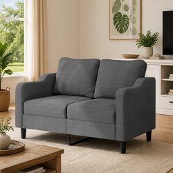 2-Seater Dark Grey Fabric Sofa with Metal Frame
