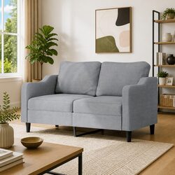 2-Seater Grey Fabric Couch with Metal Frame
