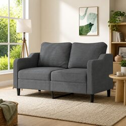 2-Seater Sofa in Grey Fabric with Sturdy Metal Frame