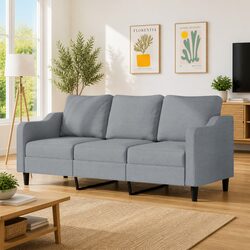 180cm Light Grey 3-Seater Sofa with Metal Frame