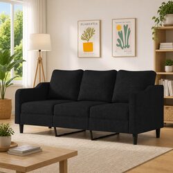 3-Seater Sofa in Black with Metal Frame