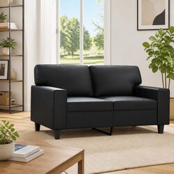 2-Seater Sofa in Black Faux Leather, 120cm Dimensions