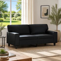 140cm Black Faux Leather 2-Seater Sofa with Metal Frame