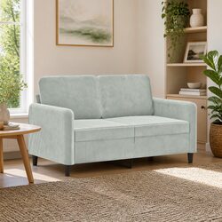 2-Seater Grey Velvet Sofa with Metal Frame, 120cm Width