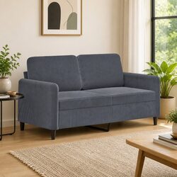 Grey 2-Seater Sofa with Velvet Upholstery and Metal Frame