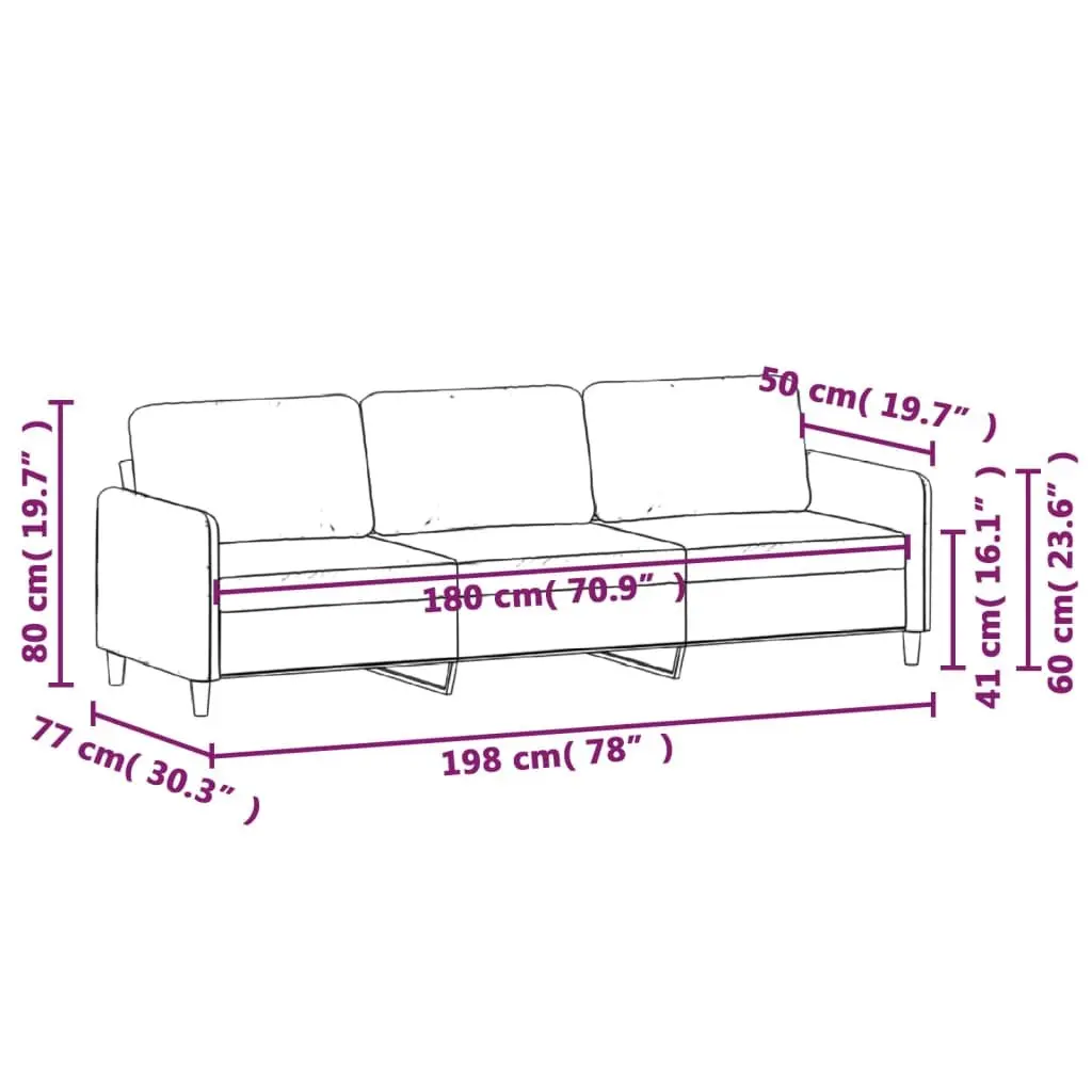 3-Seater Sofa Grey Velvet 180cm Living Room Couch Padded Armrests Modern Design