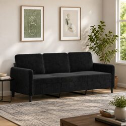 Black 3-Seater Velvet Sofa with Metal Frame