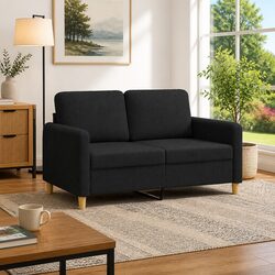 2-Seater Sofa Black Fabric, 120cm, Modern Design