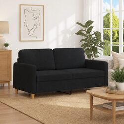 Black 2-Seater Sofa with Metal Frame and Fabric Upholstery