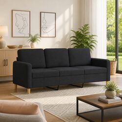 3-Seater Sofa in Black Fabric with Metal Frame