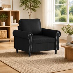 Black Faux Leather Armchair 60cm with Metal Frame