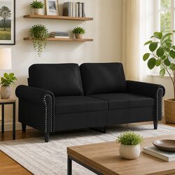 Black 2-Seater Sofa with Sturdy Metal Frame