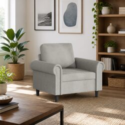 Grey Velvet Armchair 60cm with Metal Frame and Plush Comfort