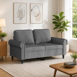 2-Seater Sofa in Grey Velvet with Metal Frame