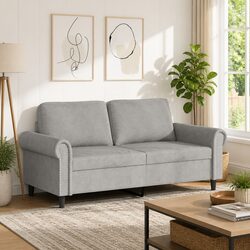 Modern Grey 2-Seater Sofa with Metal Frame