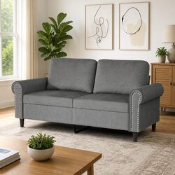 140cm Grey 2-Seater Sofa Velvet Upholstered Couch
