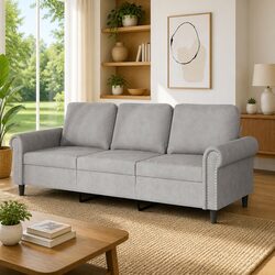 3-Seater Sofa in Grey Velvet with Metal Frame